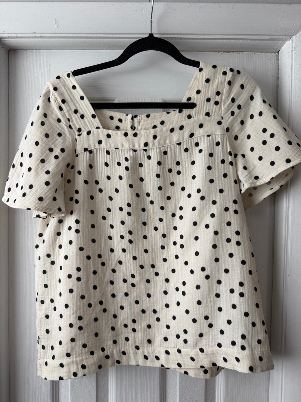 Madewell Cream and Black Polka Dot Square-Neck Blouse - size M